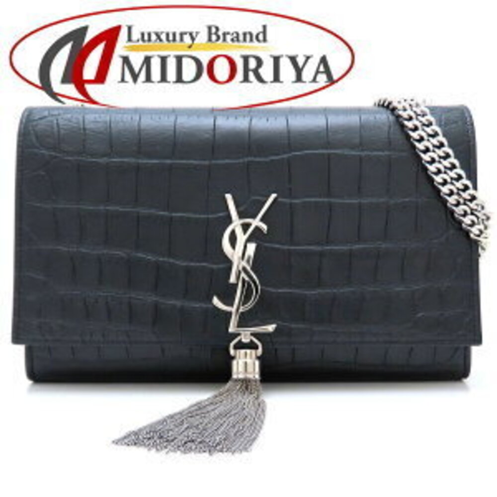 SAINT LAURENT PARIS Kate Tassel Chain Shoulder Bag Crocodile Leather Black